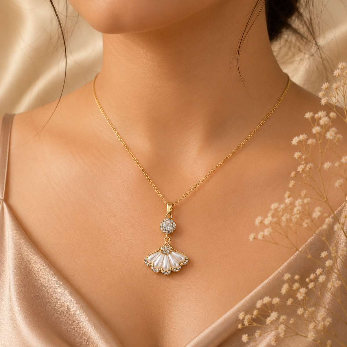 Elegant Pearl Shell Pendant Necklace