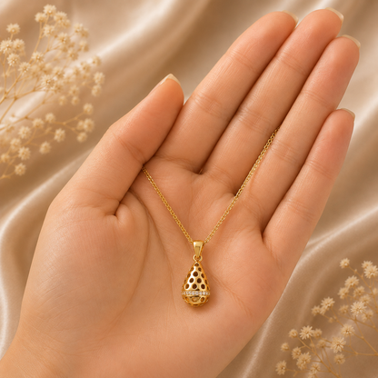 Elegant Gold Teardrop Chain Pendant Set with Earrings