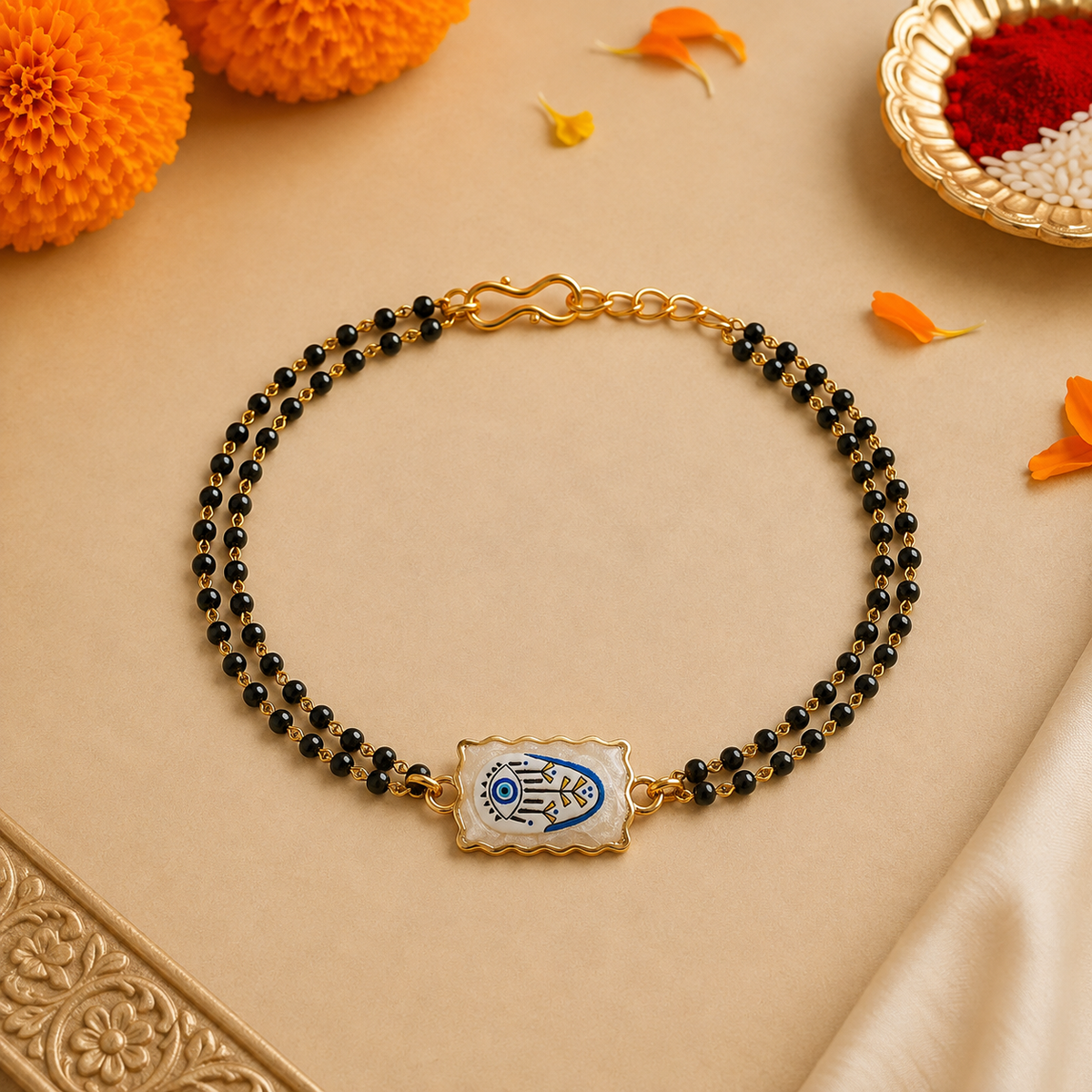 Black Beaded Evil Eye Bracelet