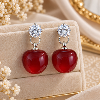 Red Cherry Drop Earrings for Women | Crystal Stud Hanging Earrings | Elegant Party Wear Jewellery