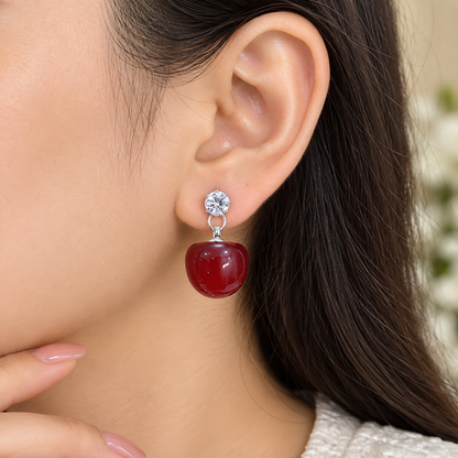 Red Cherry Drop Earrings for Women | Crystal Stud Hanging Earrings | Elegant Party Wear Jewellery