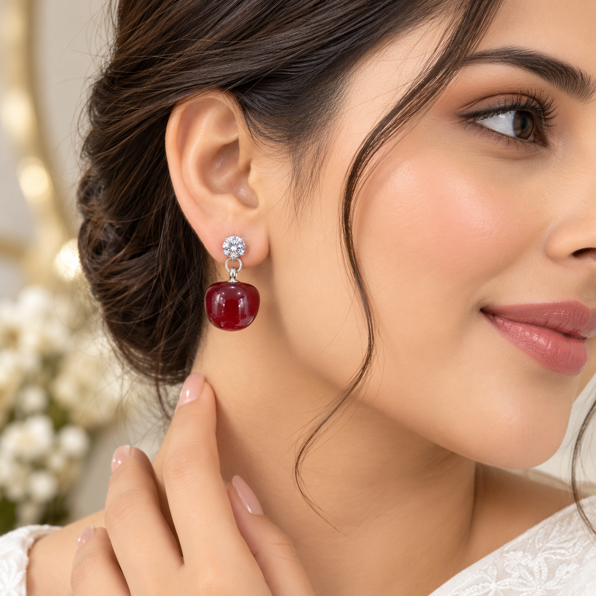 Red Cherry Drop Earrings for Women | Crystal Stud Hanging Earrings | Elegant Party Wear Jewellery