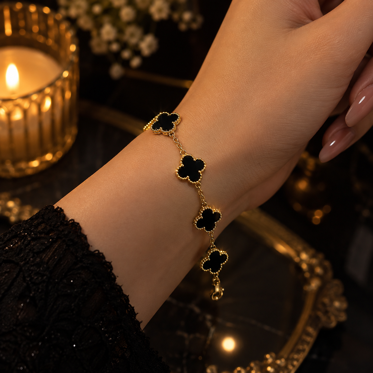Black Clover Bracelet for Women | Elegant Gold Chain Bracelet