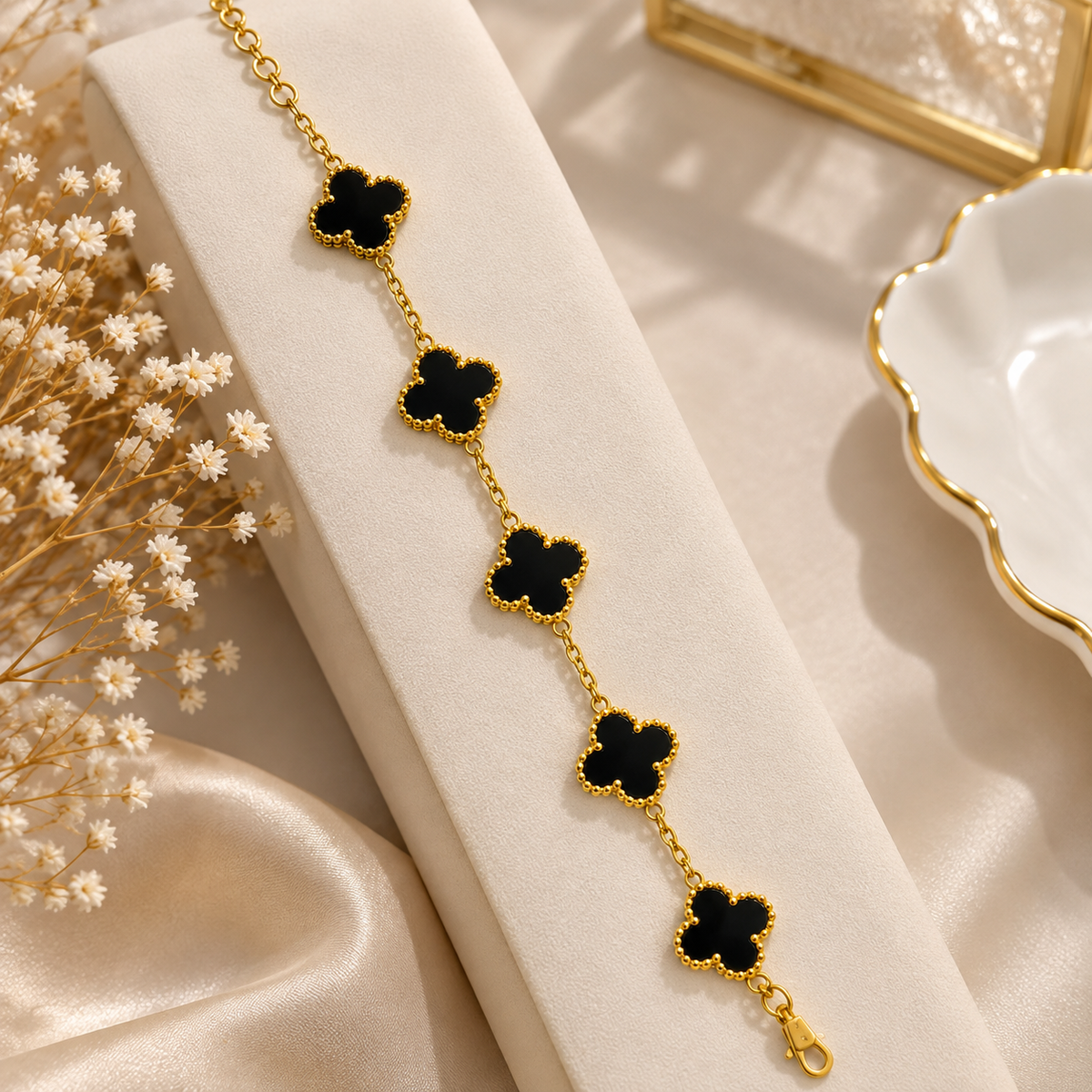 Black Clover Bracelet for Women | Elegant Gold Chain Bracelet