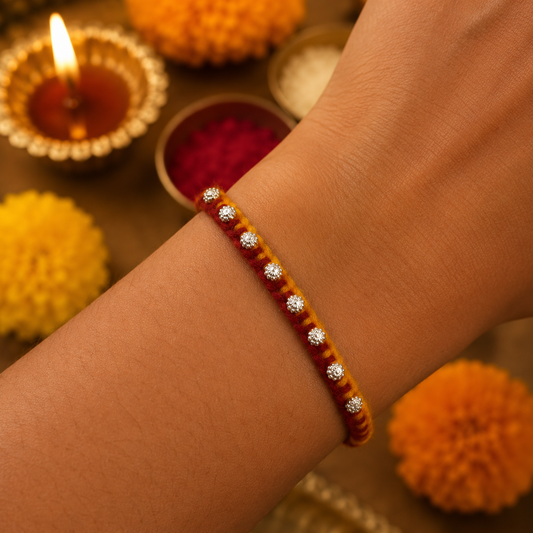 Premium Silver Beaded Rakhi | Handcrafted Traditional Rakhi for Brother