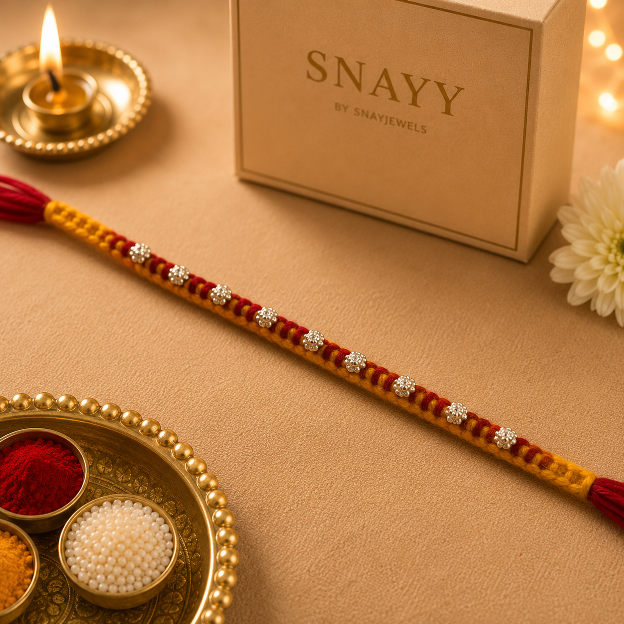 Premium Silver Beaded Rakhi | Handcrafted Traditional Rakhi for Brother