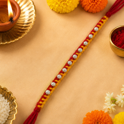 Premium Silver Beaded Rakhi | Handcrafted Traditional Rakhi for Brother