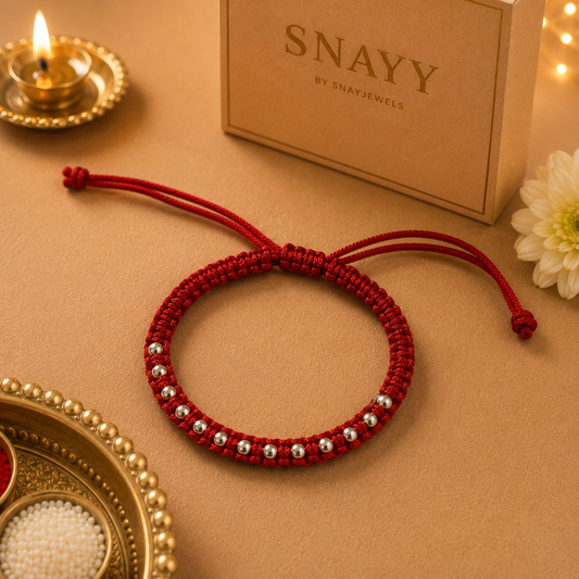 Premium Red Thread Beaded Bracelet Rakhi | Adjustable Designer Rakhi
