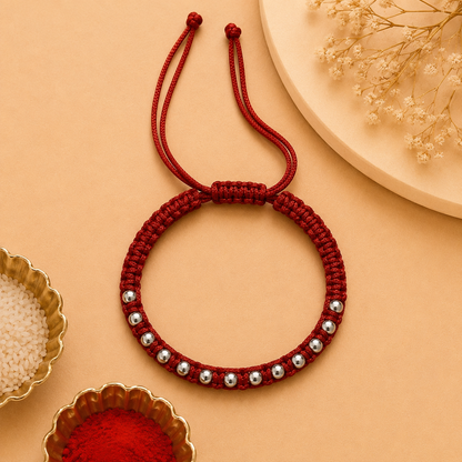 Premium Red Thread Beaded Bracelet Rakhi | Adjustable Designer Rakhi