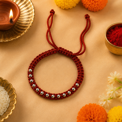 Premium Red Thread Beaded Bracelet Rakhi | Adjustable Designer Rakhi