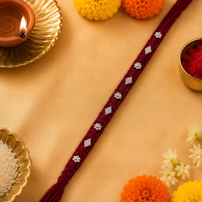 Premium Maroon Designer Rakhi | Handcrafted Beaded Rakhi for Brother