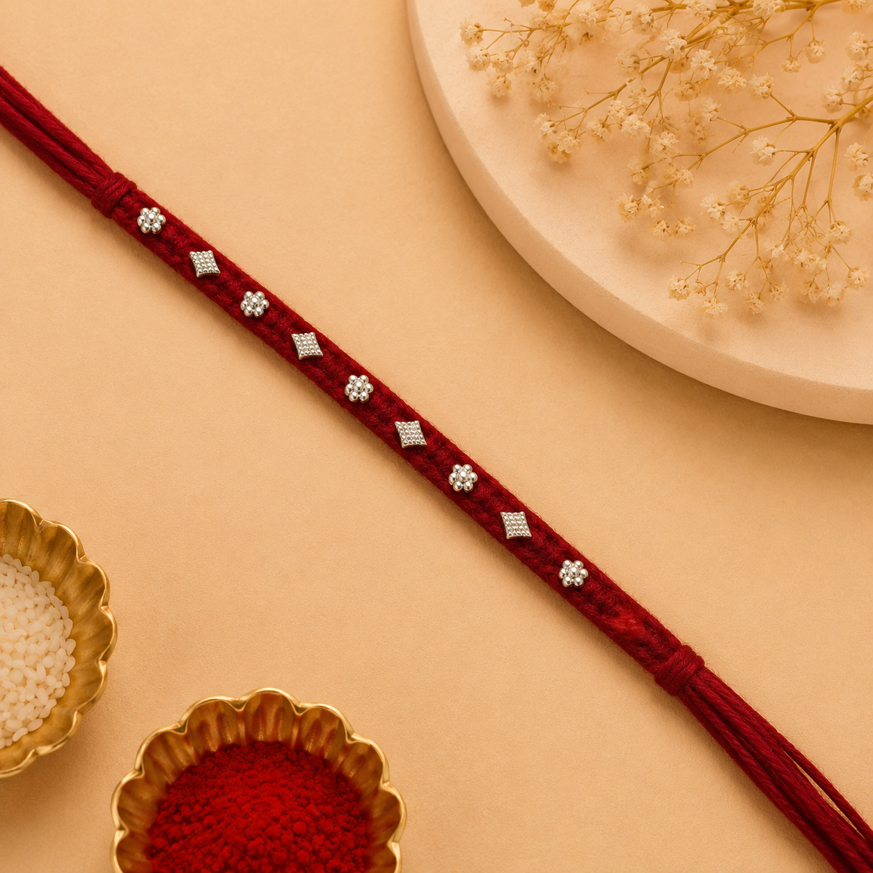 Premium Maroon Designer Rakhi | Handcrafted Beaded Rakhi for Brother