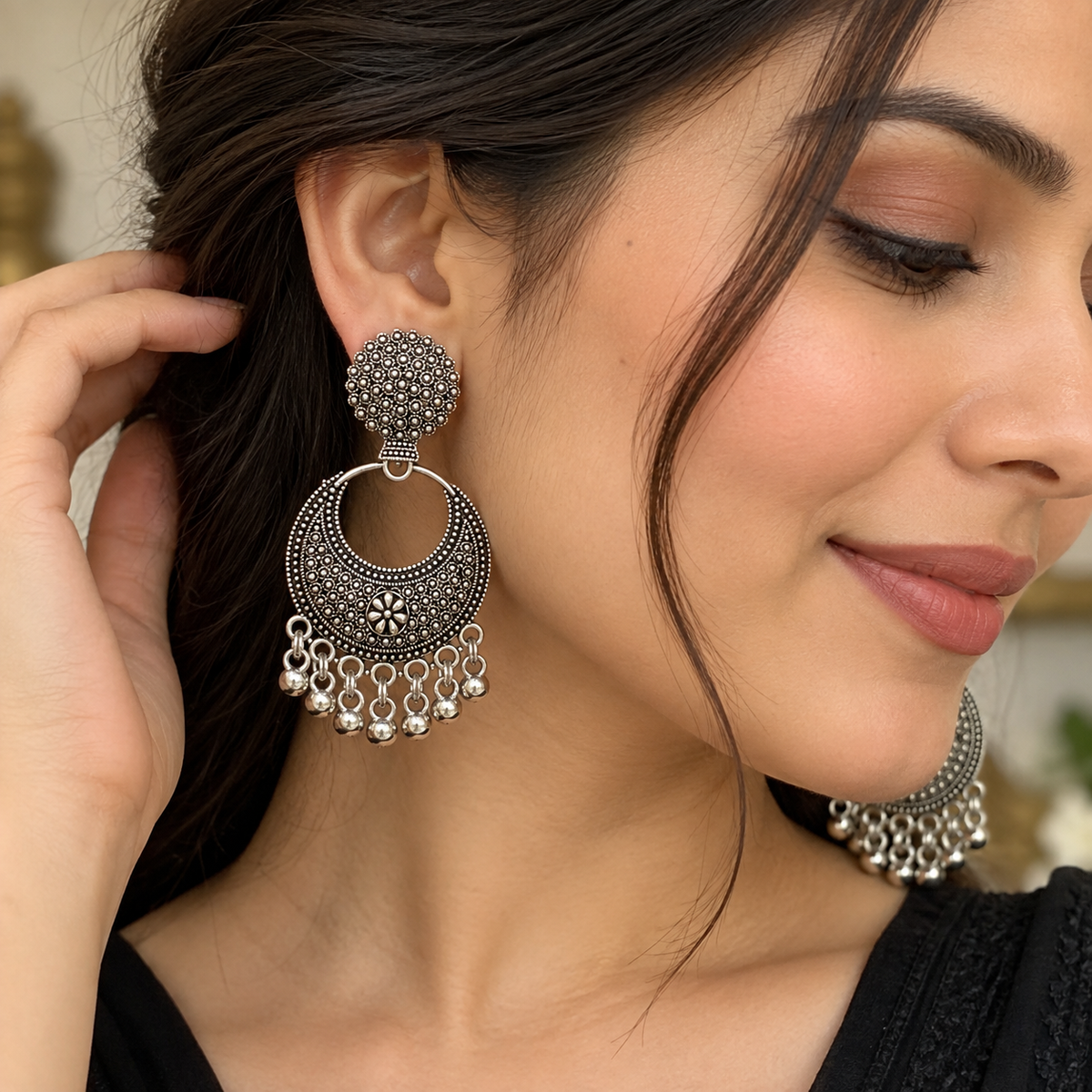 Oxidized Silver Jhumka Earrings for Women | Traditional Floral Drop Earrings