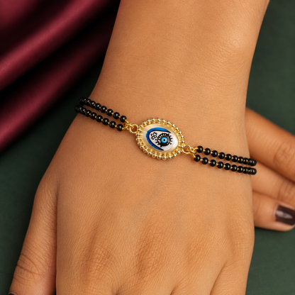 Black Beaded Evil Eye Bracelet for Women