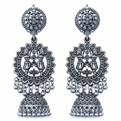 Oxidised Silver Krishna Jhumka Earrings for Women