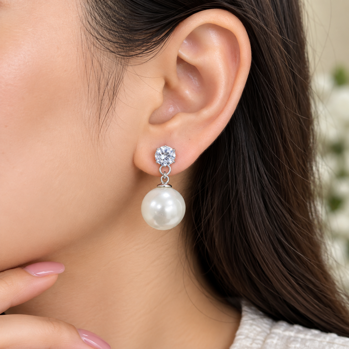 Pearl Drop Earrings for Women | Elegant Crystal Stud & White Pearl Dangle Earrings
