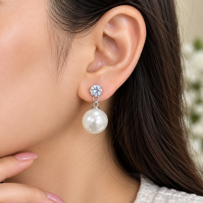 Pearl Drop Earrings for Women | Elegant Crystal Stud & White Pearl Dangle Earrings