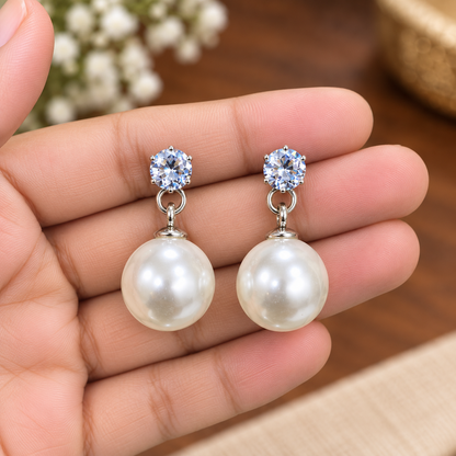 Pearl Drop Earrings for Women | Elegant Crystal Stud & White Pearl Dangle Earrings