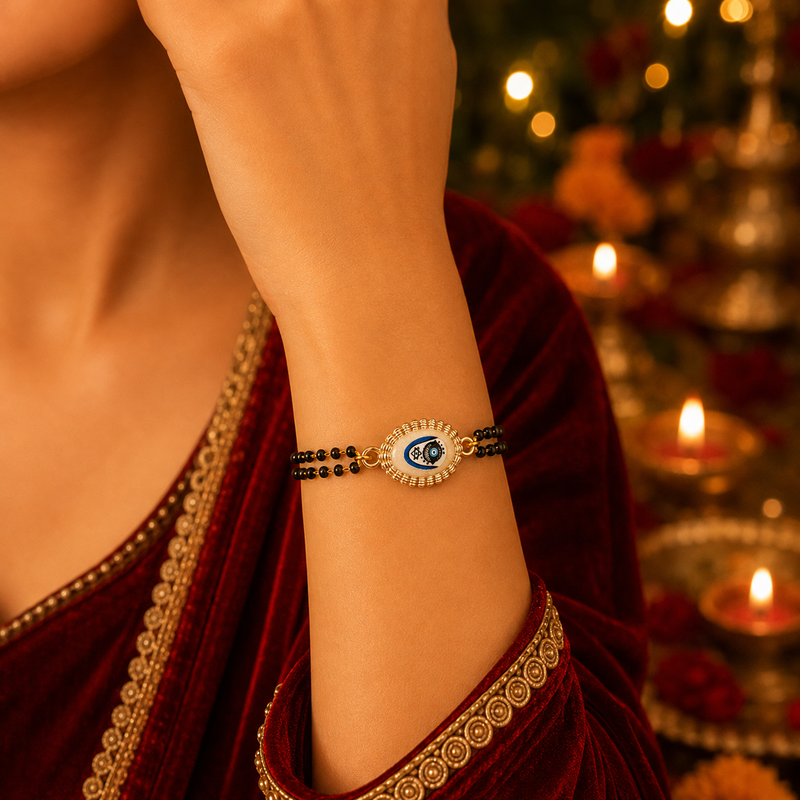 Black Beaded Evil Eye Bracelet for Women