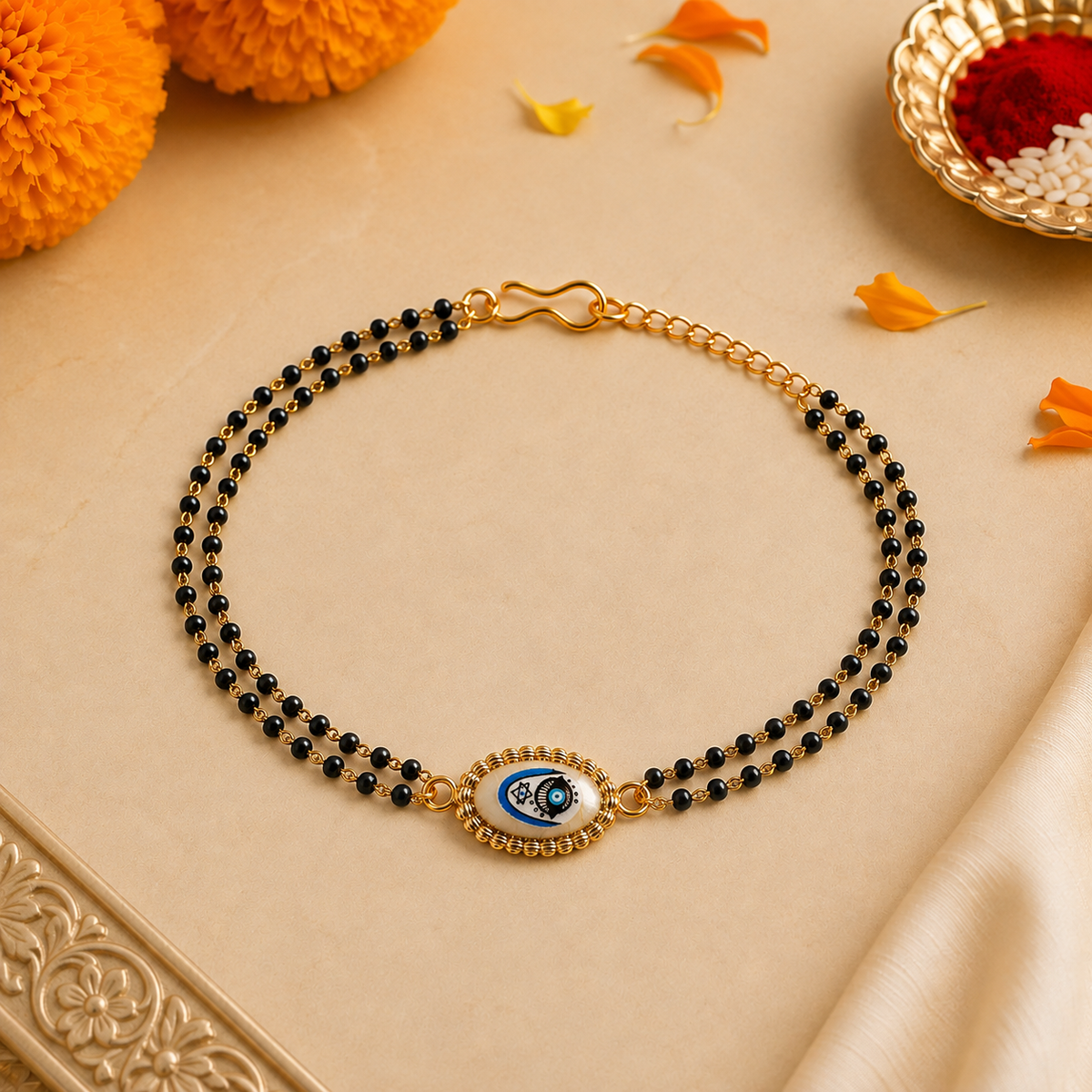 Black Beaded Evil Eye Bracelet for Women