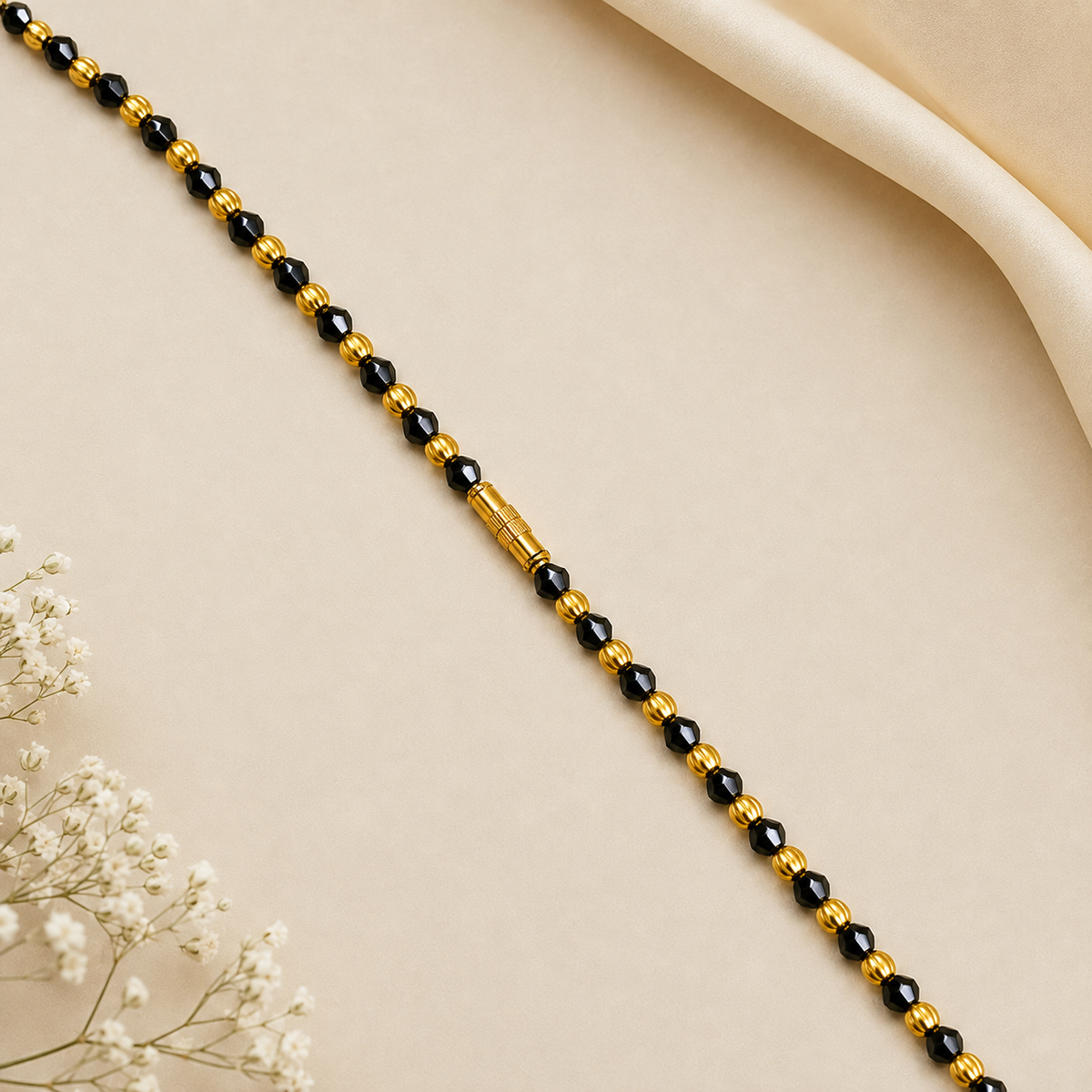 Traditional Black Beaded Pearl Drop Necklace Set for Women