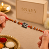 Premium 925 Silver Ganesha Wooden Beads Rakhi