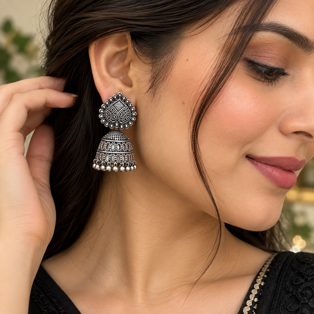 Traditional Oxidized Silver Jhumka Earrings for Women | Ethnic Statement Earrings