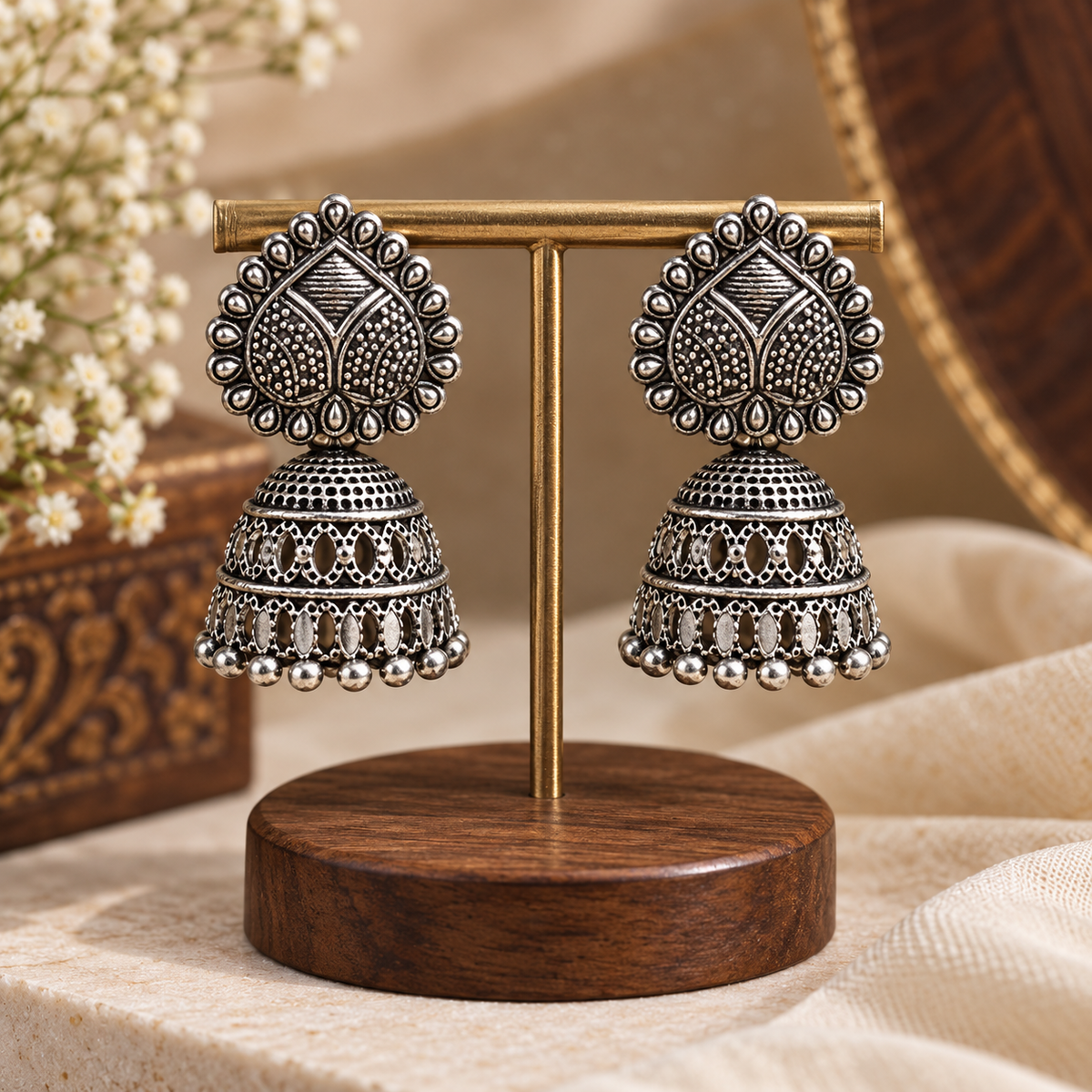 Traditional Oxidized Silver Jhumka Earrings for Women | Ethnic Statement Earrings