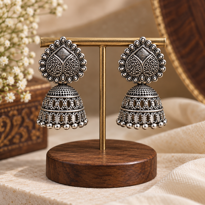 Traditional Oxidized Silver Jhumka Earrings for Women | Ethnic Statement Earrings