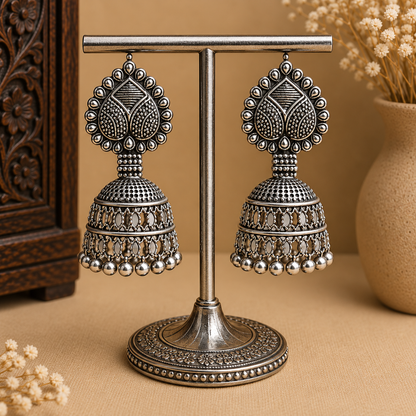 Traditional Oxidized Silver Jhumka Earrings for Women | Ethnic Statement Earrings