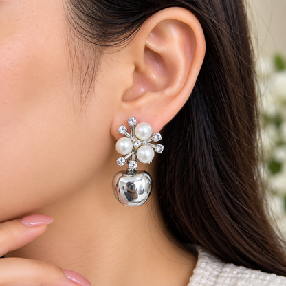 Pearl & Crystal Silver Drop Earrings for Women | Elegant Statement Party Wear Earrings