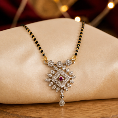 Elegant Black Beaded Ruby Pendant Mangalsutra for Women