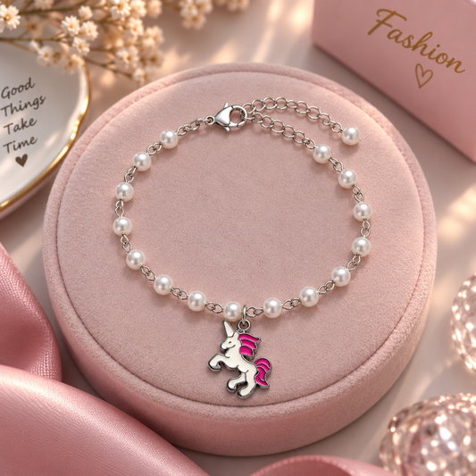 White Pearl Unicorn Charm Bracelet for Girls & Kids | Cute Fashion Bracelet