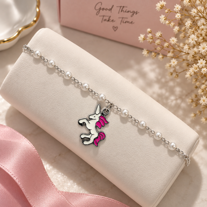 White Pearl Unicorn Charm Bracelet for Girls & Kids | Cute Fashion Bracelet