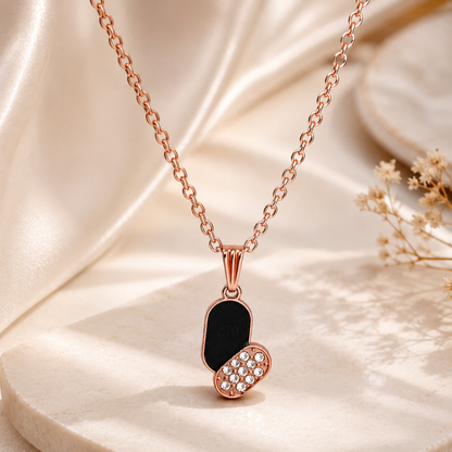 Rose Gold Black Pendant Necklace and Earrings Set for Women