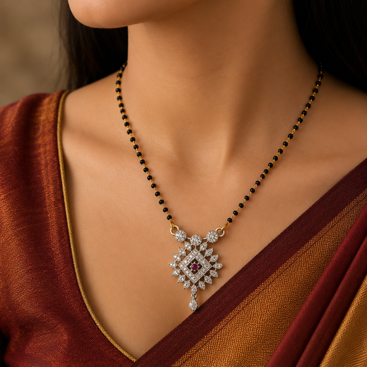 Elegant Black Beaded Ruby Pendant Mangalsutra for Women