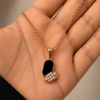 Rose Gold Black Pendant Necklace and Earrings Set for Women