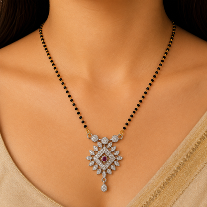 Elegant Black Beaded Ruby Pendant Mangalsutra for Women