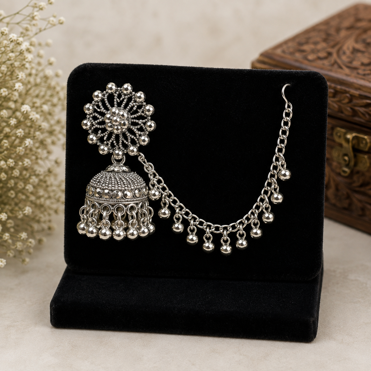 Antique Silver Floral Jhumka Earrings for Women | Traditional Jewellery