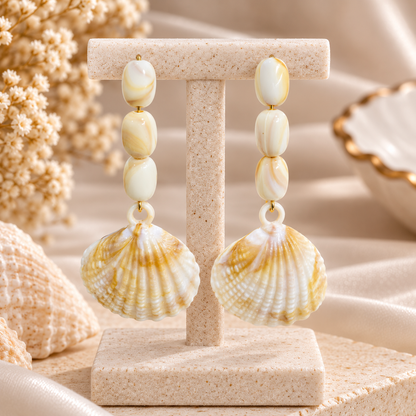 Shell Drop Earrings for Women | White & Golden Pearl Shell Dangle Earrings