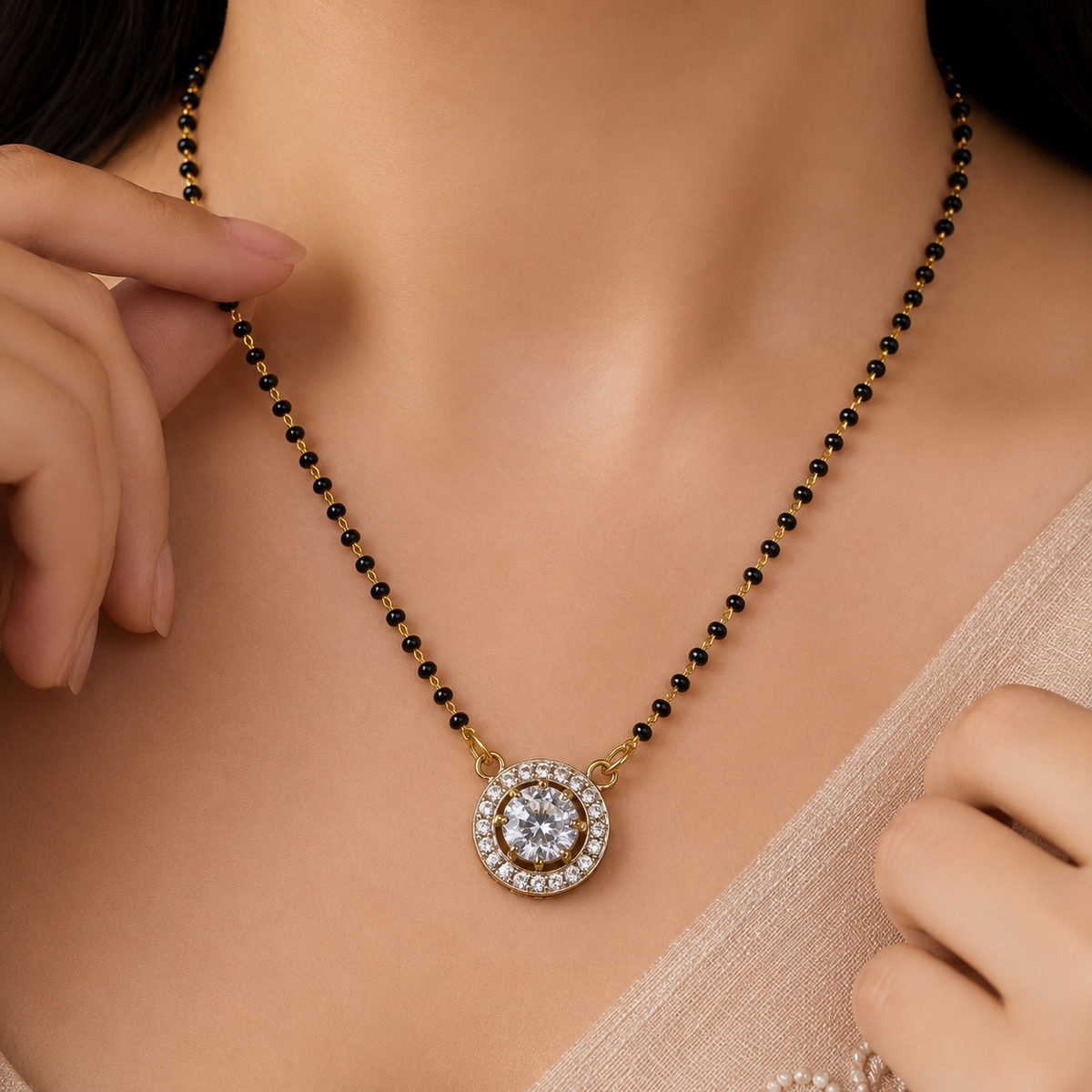 Elegant Black Beaded Round Pendant Mangalsutra for Women