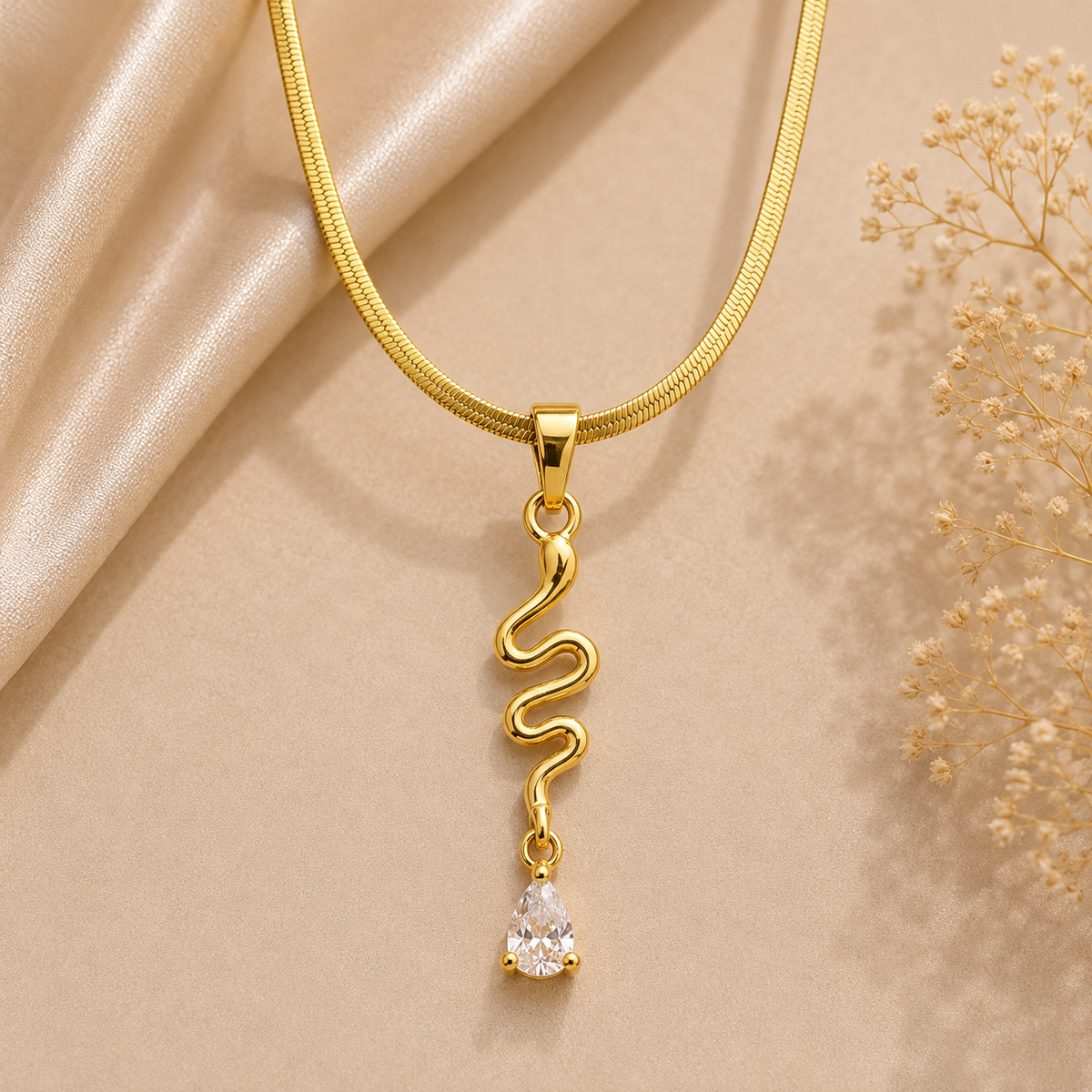 Gold Snake Pendant Chain Necklace for Women