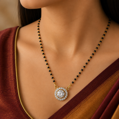 Elegant Black Beaded Round Pendant Mangalsutra for Women