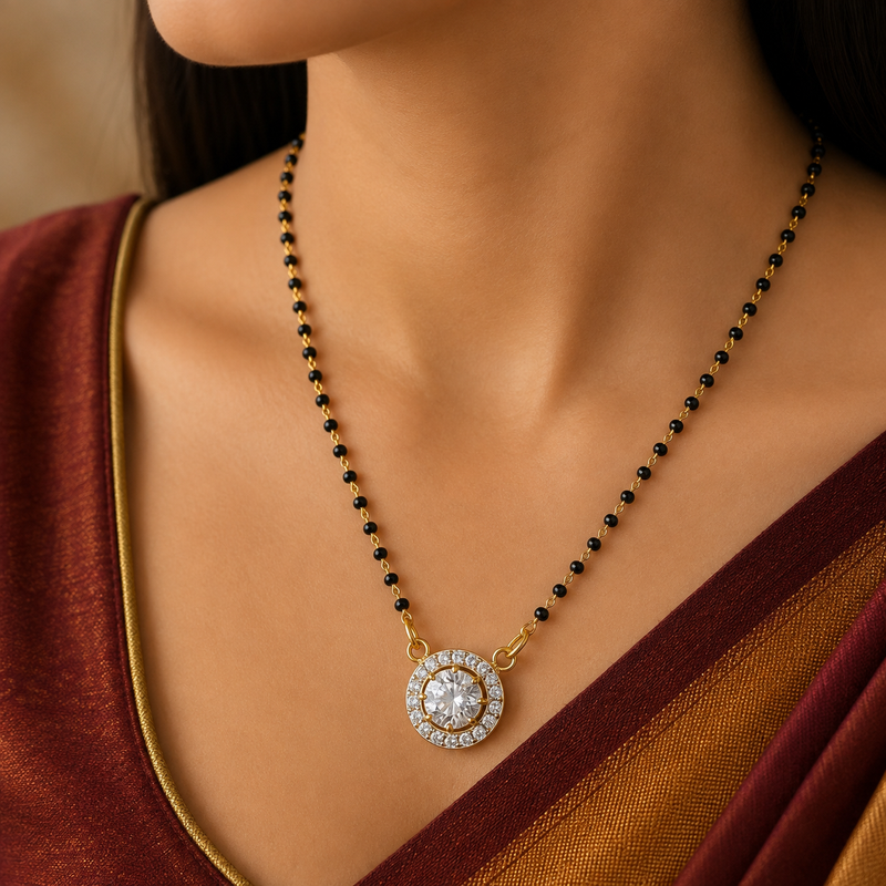 Elegant Black Beaded Round Pendant Mangalsutra for Women