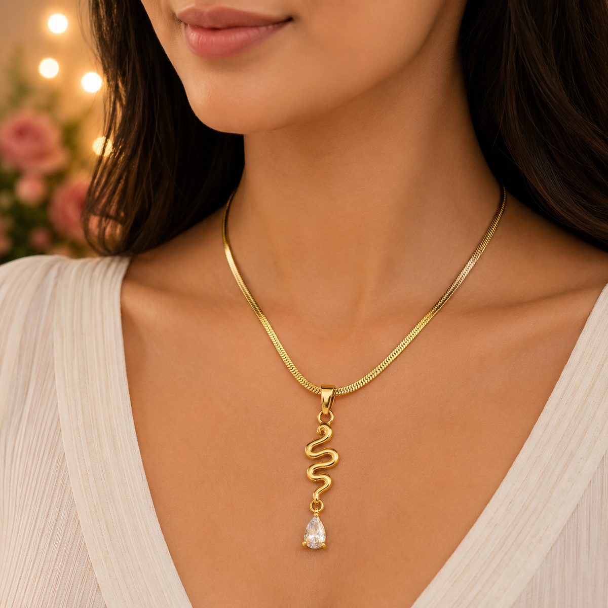 Gold Snake Pendant Chain Necklace for Women