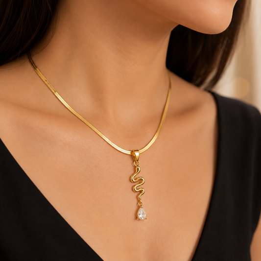 Gold Snake Pendant Chain Necklace for Women