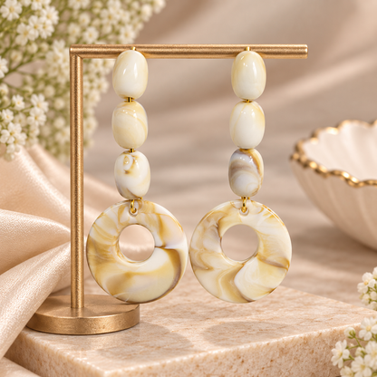 Ivory Marble Ring Drop Earrings for Women | Elegant Beaded Statement Earrings