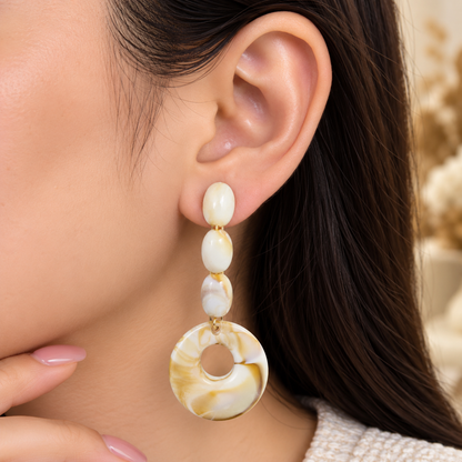 Ivory Marble Ring Drop Earrings for Women | Elegant Beaded Statement Earrings
