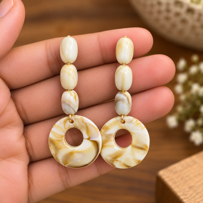 Ivory Marble Ring Drop Earrings for Women | Elegant Beaded Statement Earrings