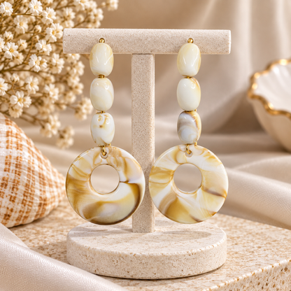 Ivory Marble Ring Drop Earrings for Women | Elegant Beaded Statement Earrings